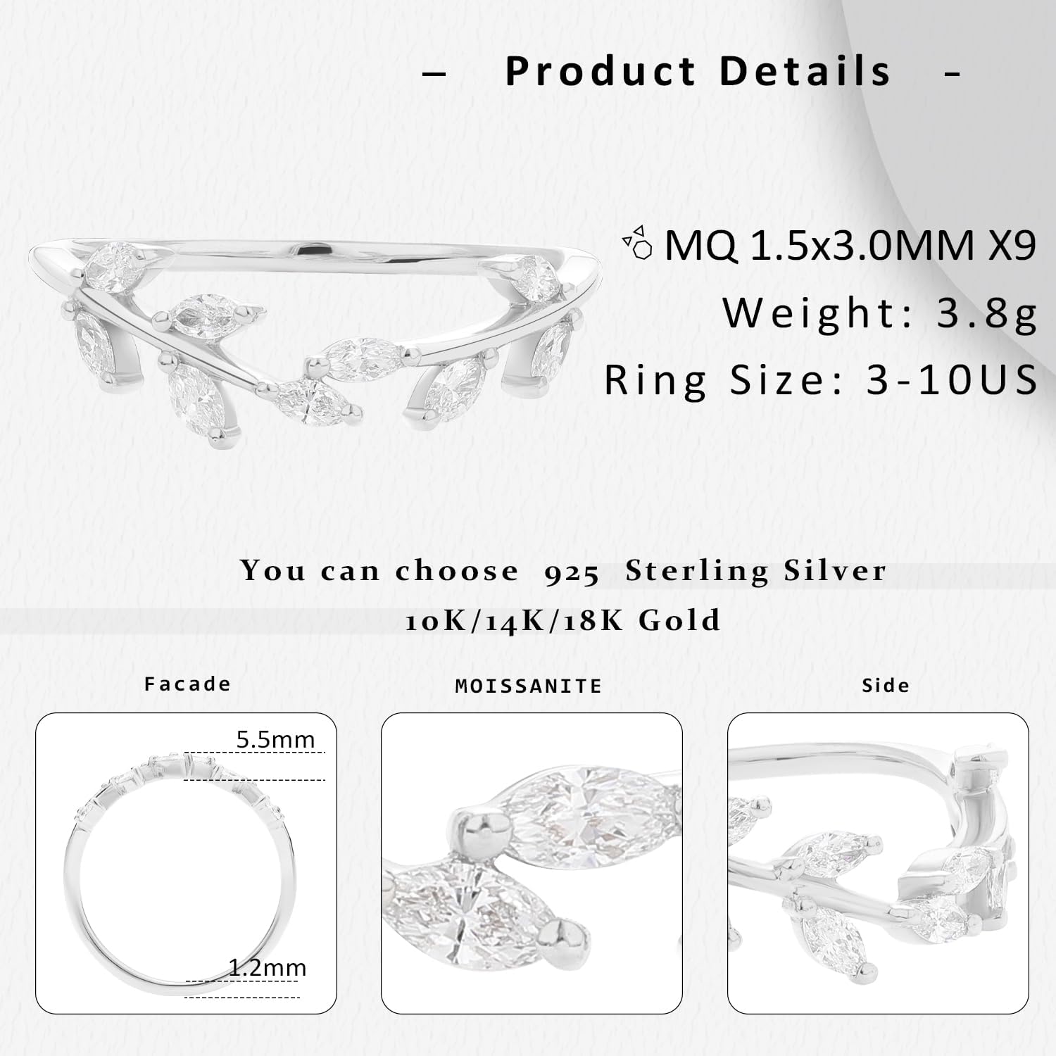 925 Sterling Silver Moissanite Engagement Rings for Women - Marquise Cut Wedding Bands & Promise Rings (Size 3-10) | Perfect for Proposals, Anniversaries & Romantic Gifts