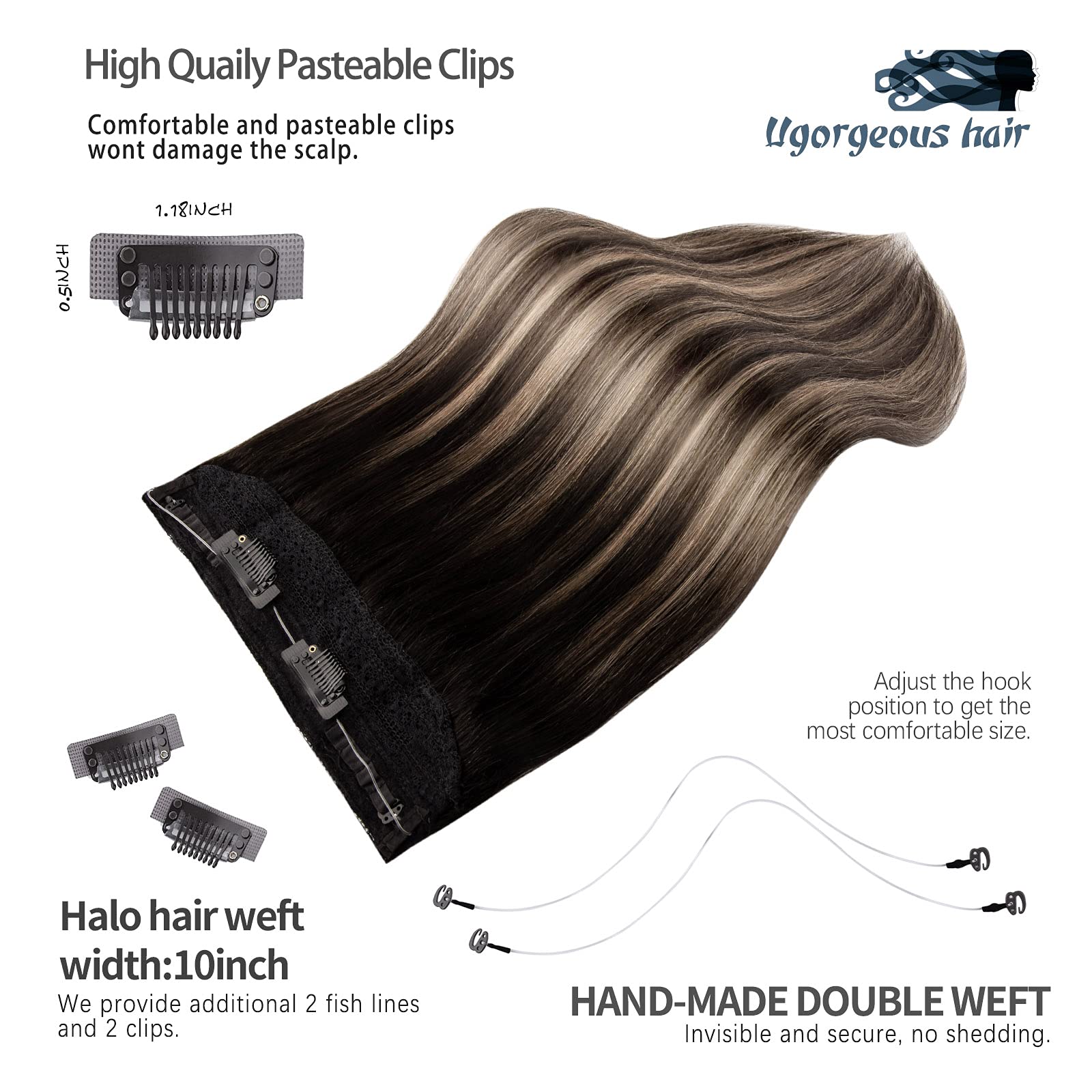 18 Inch Wire Hair Extensions 100% Human Hair - Ombre Black to Chestnut Brown Clip-In Extensions (80g) for Volume & Length | Perfect for Weddings, Parties & Daily Styling