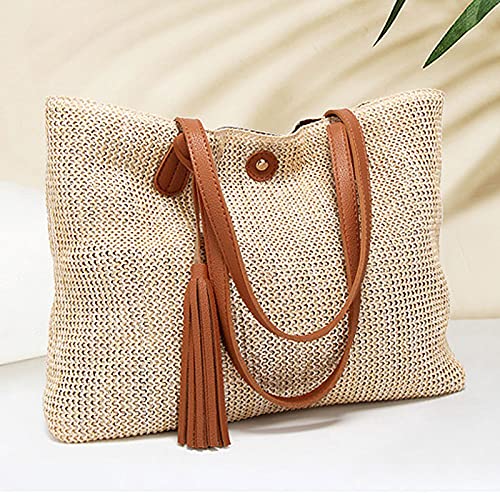 ZLM BAG Women's Straw Crochet Tote Bag - Large Bohemian Beach Shoulder Bag Handmade with Natural Fibers | Perfect for Summer Vacation, Pool Parties & Farmers Market Shopping