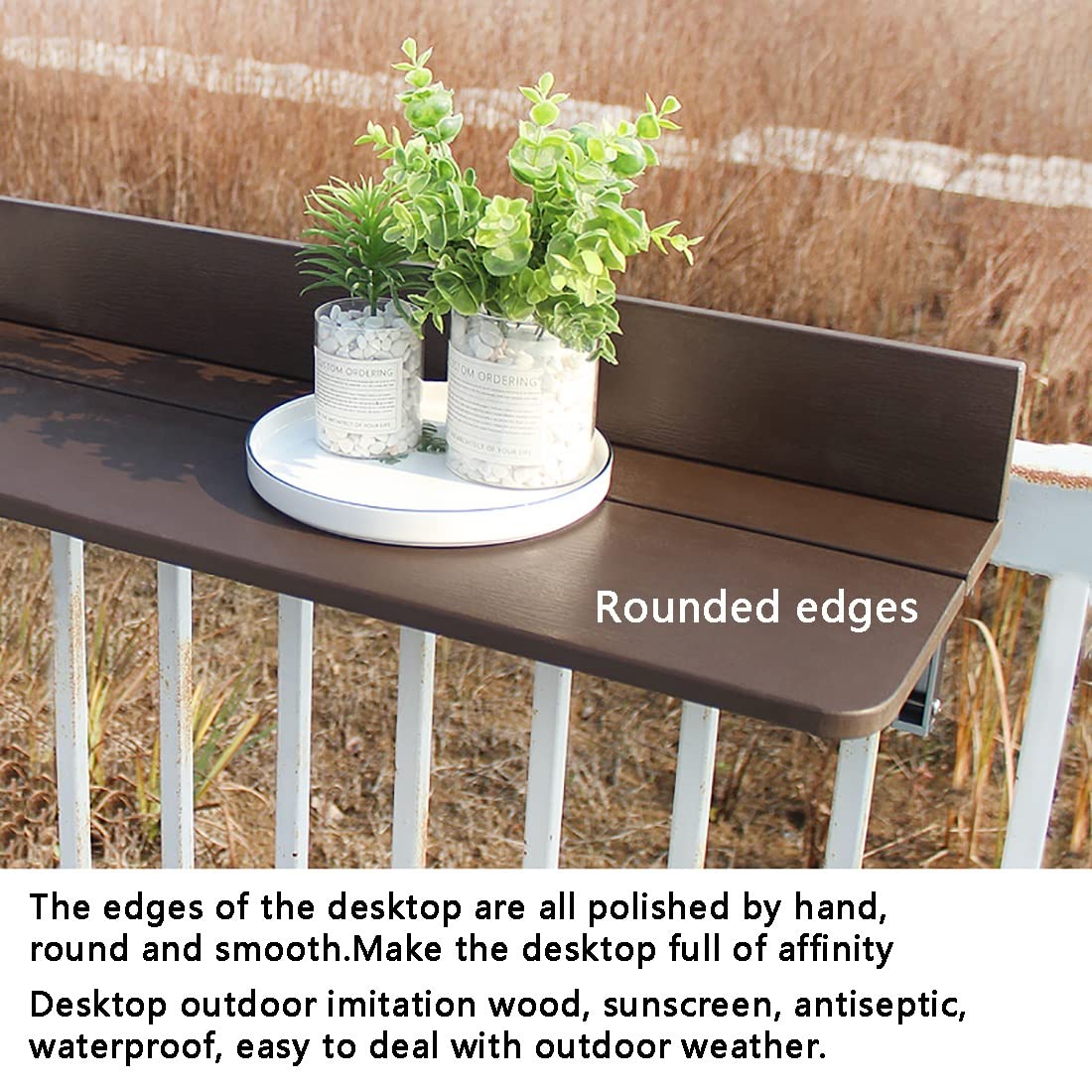Portable Folding Side Table for Outdoor, Balcony & Patio - Adjustable Wall Mounted Hanging Railing Table with Liftable Desk (60x27cm/23.6x10.6in) - Perfect for Coffee, Gardening & Small Space Living