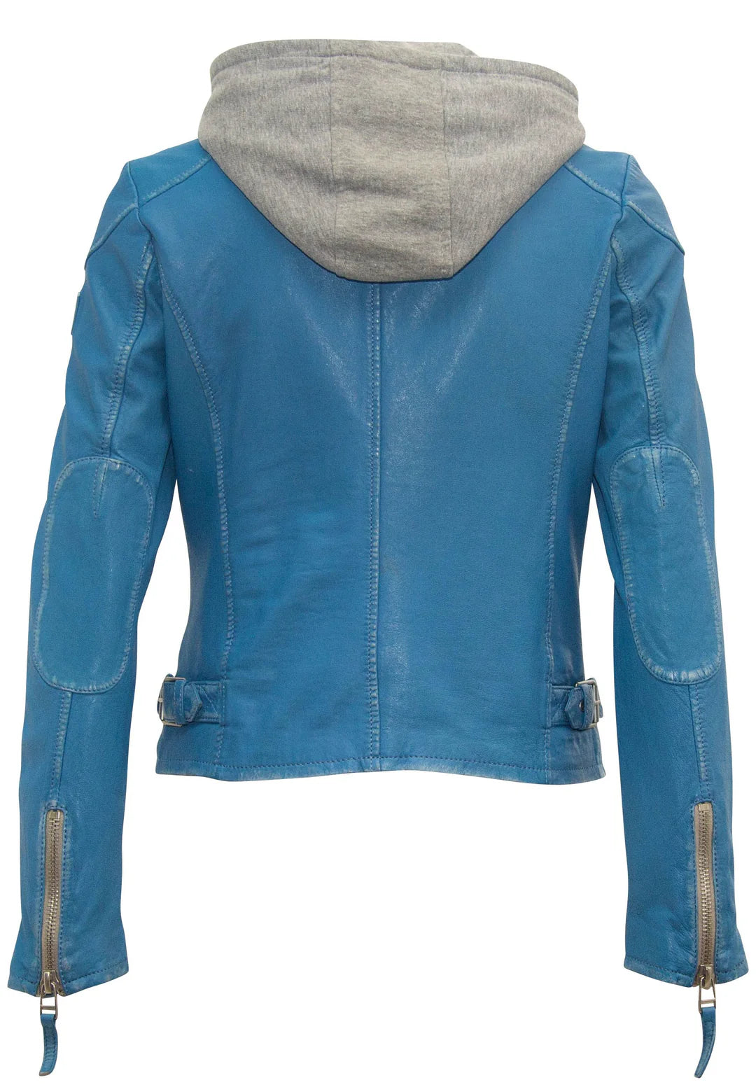 Finja Hooded Leather Jacket for Men & Women | Blue Lagoon Color | Premium Genuine Leather | Stylish Biker Jacket for Casual Outings & Motorcycle Rides