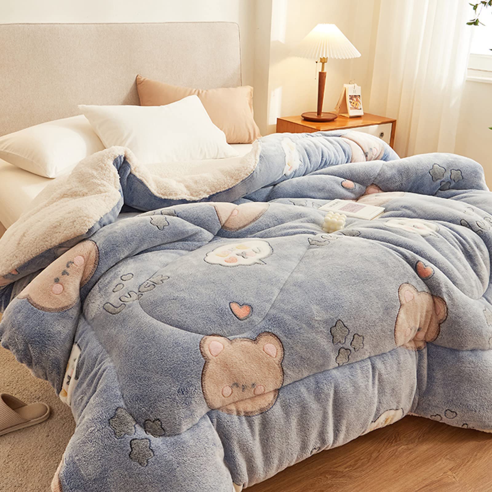 Soft Lamb Fleece & Velvet Quilted Blanket - Queen/King Size (180x220cm, 4kg) - Warm Winter Bedspread, Comforter, Throw Blanket for Cozy Nights - Perfect for Bedroom, Sofa, Couch & Guest Room