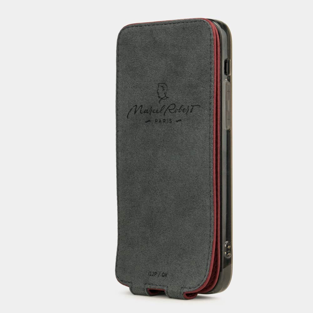 Premium Ultra Thin Leather Folio Case for iPhone 12 Pro Max - French Made Patented Design - Cherry Red - Perfect for Business & Travel Protection