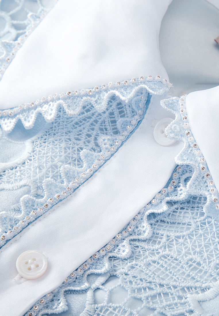 Elegant Light Blue Lace Collar Dress for Women - Summer Floral Party, Wedding Guest & Formal Occasion Outfit