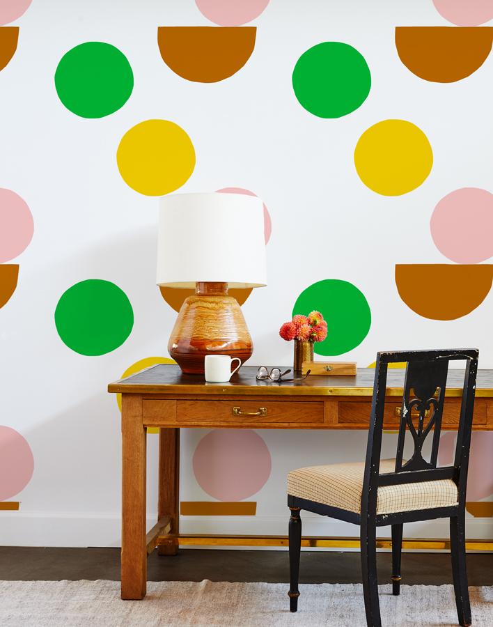Clare V. Mid Century Dots Wallpaper - Brown & Green Retro Peel & Stick Wallpaper for Living Room, Bedroom, or Office Decor