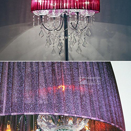 Modern Crystal Floor Lamp - European Style Fabric Shade for Living Room & Bedroom - Elegant Purple Crystal Lighting Fixture (Perfect for Bedside, Lounge & Reading Nook)