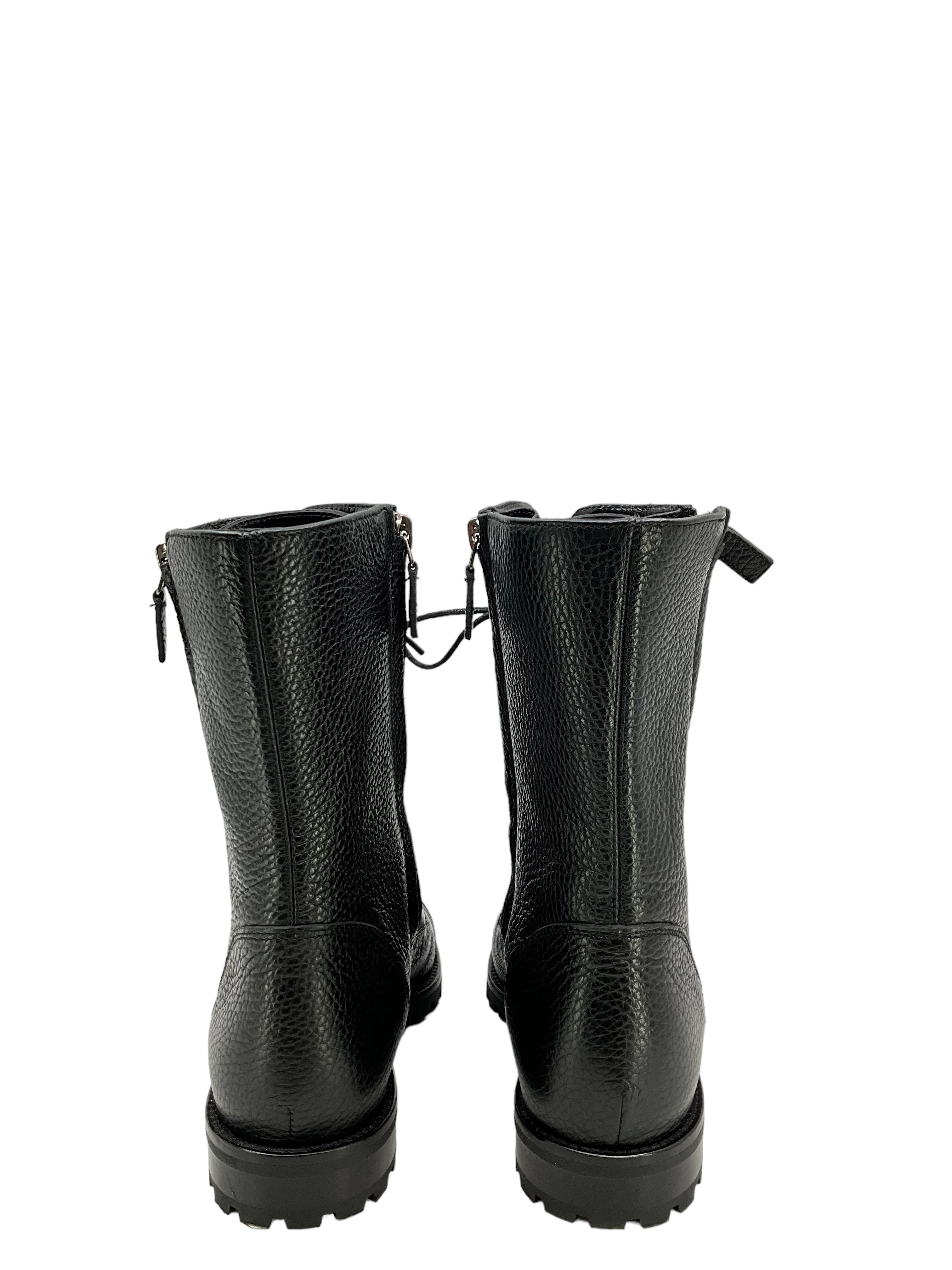 Manolo Blahnik Women's Campcha Leather Combat Boots - Size 7 US, Chunky Heel Ankle Booties for Fall & Winter Fashion, Perfect for Office, Night Out and Street Style