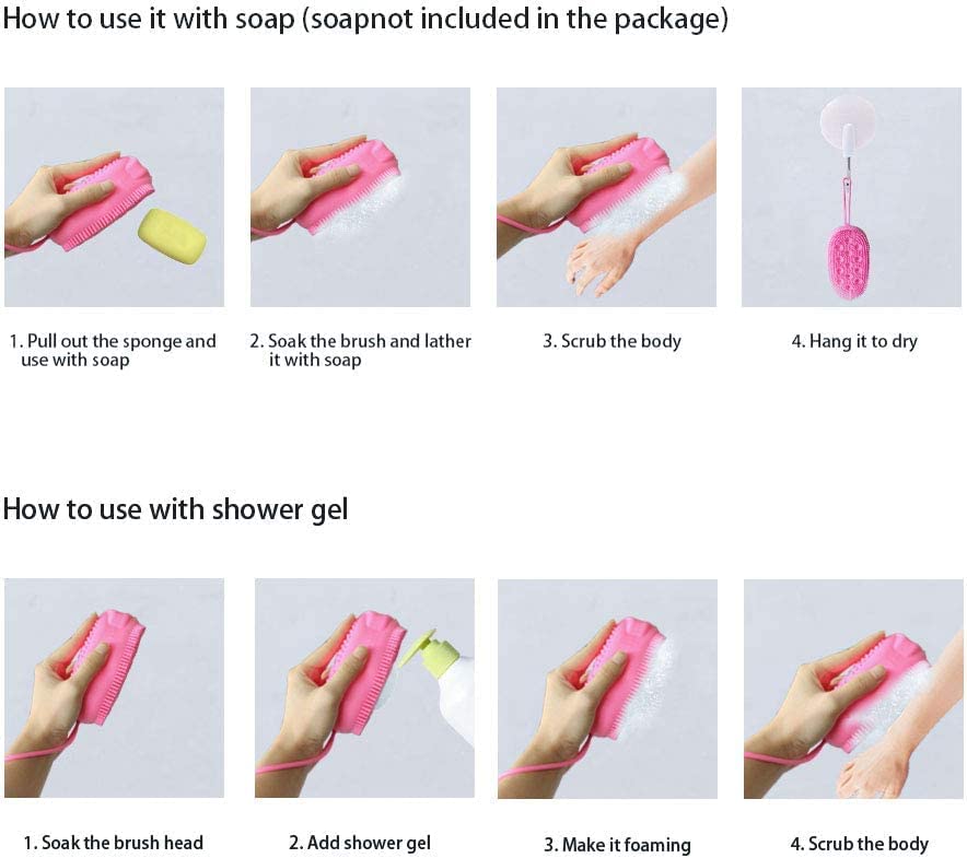 Premium Silicone Double-Sided Body Scrubber & Exfoliating Brush for Women & Men - Deep Cleaning Massage Sponge for Shower & Bath, Creates Rich Bubbles, Gentle Exfoliation (Pink) - Ideal for Spa Days, Dry Brushing & Sensitive Skin Care