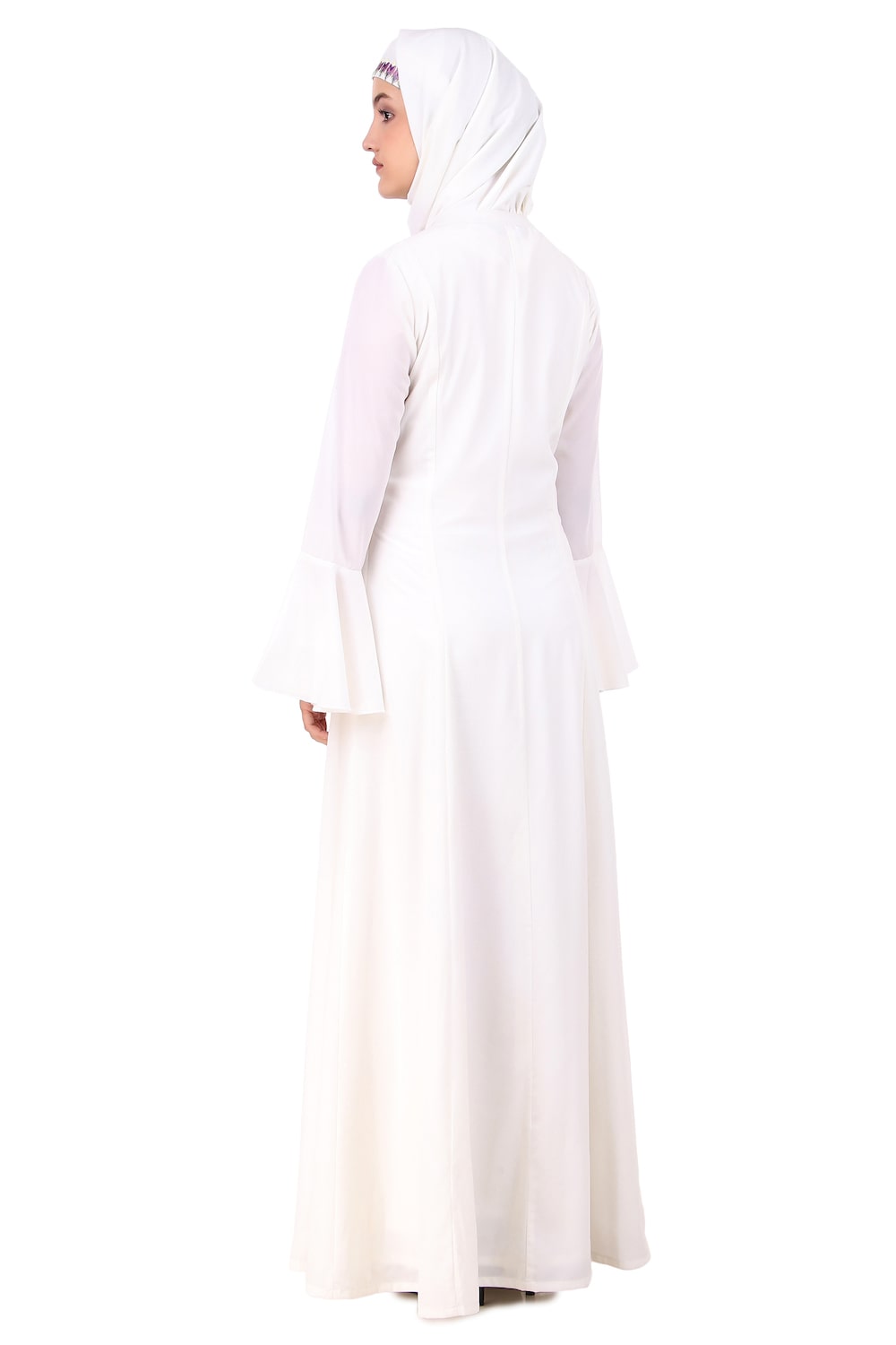 Hand Embroidered Princess Seam White Abaya - Elegant Muslim Prayer Dress for Women | Perfect for Eid, Ramadan & Special Occasions
