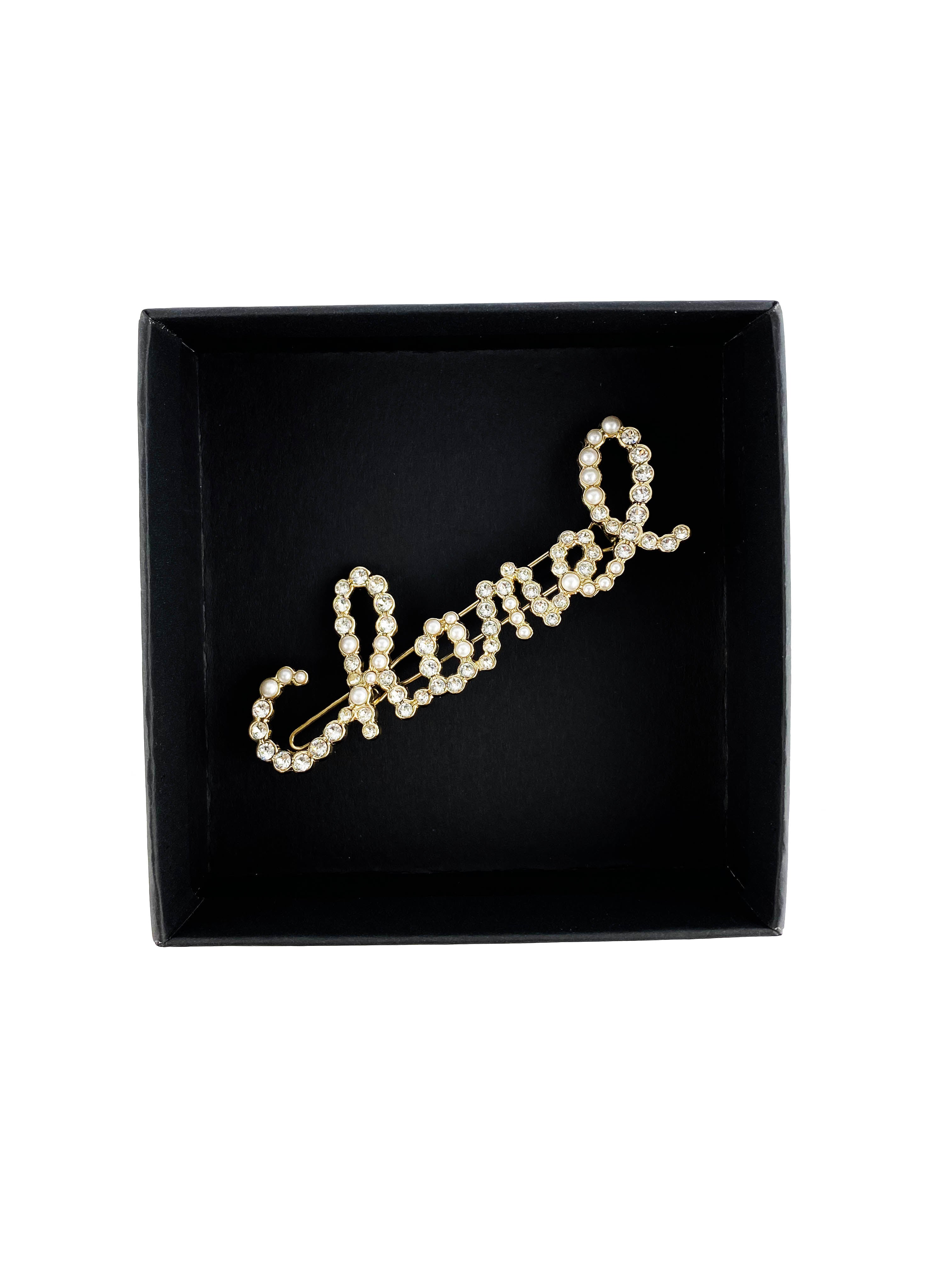 Chanel-Inspired Swirling Logo Faux Pearl & Crystal Hair Clip - Elegant Hair Accessory for Women, Parties, Weddings & Special Occasions