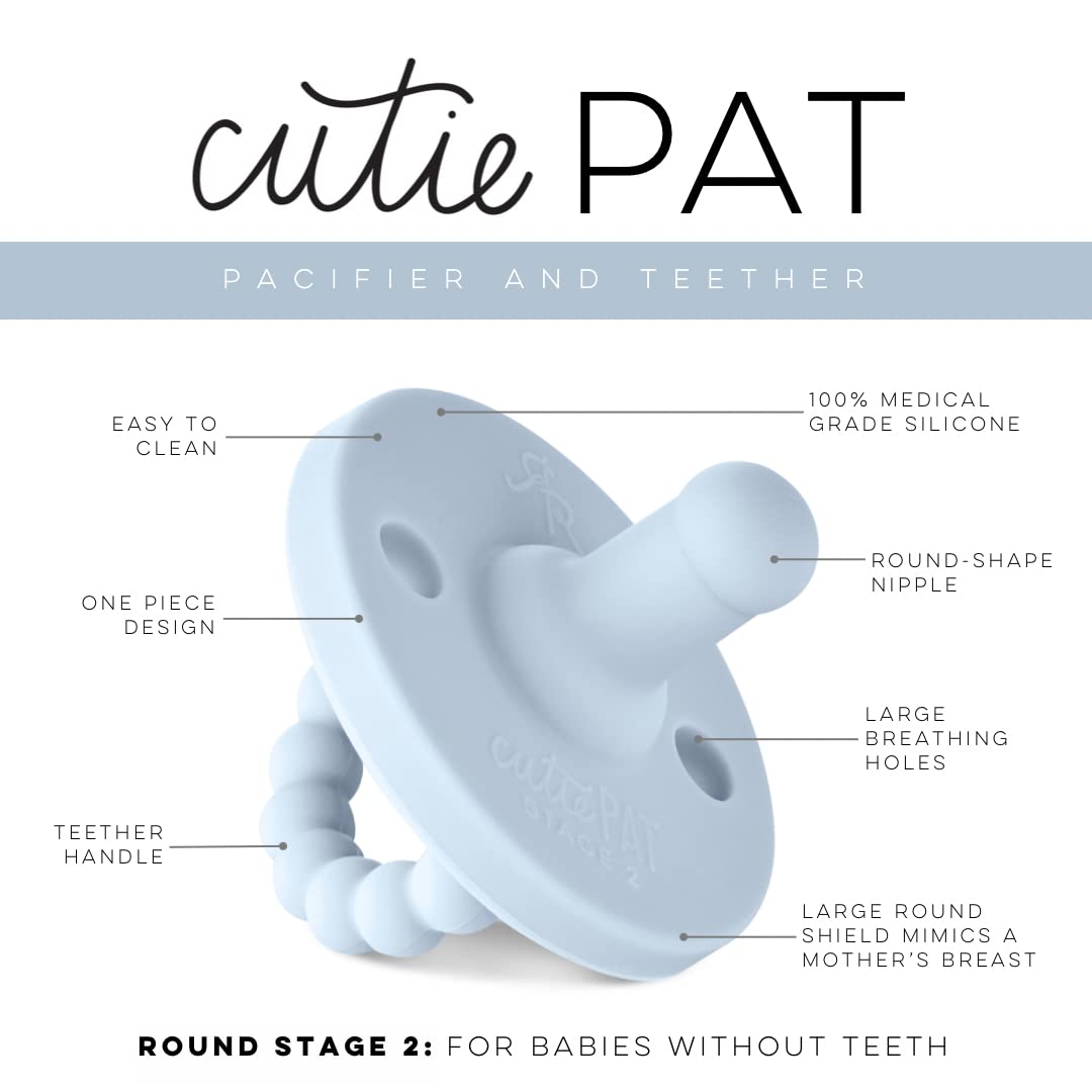 Ryan & Rose Cutie PAT Pacifier Teether - Stage 2 Baby Pacifier, BPA-Free, Soothing Teething Relief (Blue) - Perfect for Infants 6-18 Months, Daycare & Travel Essentials
