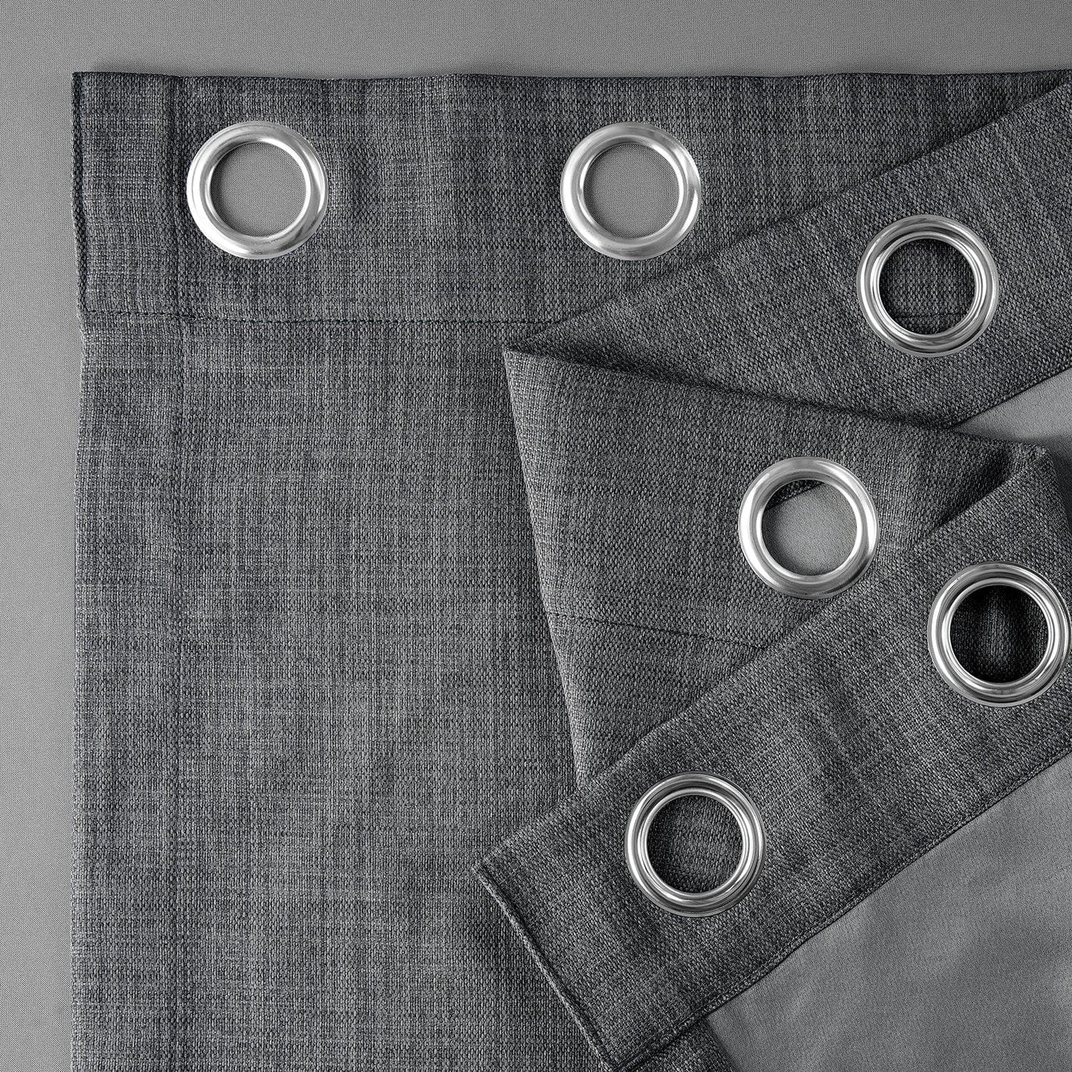 Dark Gravel Grommet Textured Faux Linen Blackout Curtains for Bedroom & Living Room - Noise Reducing Thermal Insulated Window Drapes for Home Decor