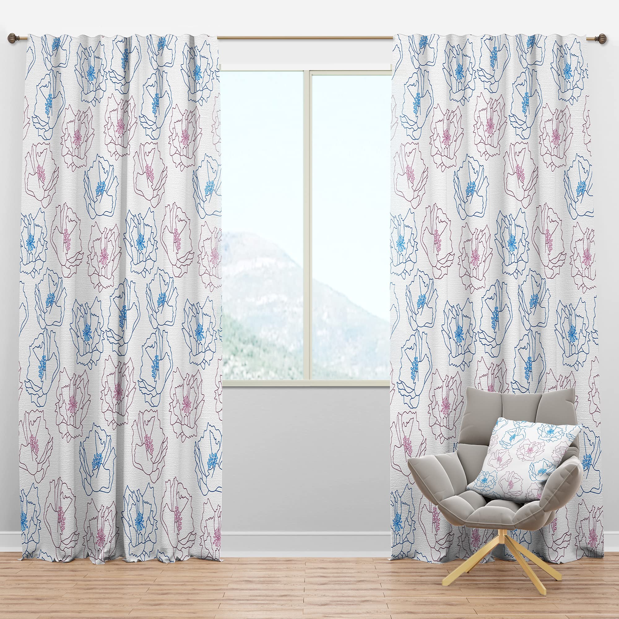 DesignQ Blackout Curtains - Thermal Insulated Retro Handdrawn Poppies I Window Drapes for Bedroom & Living Room (52x108, Single Panel) - Perfect for Light Blocking, Privacy & Energy Efficiency