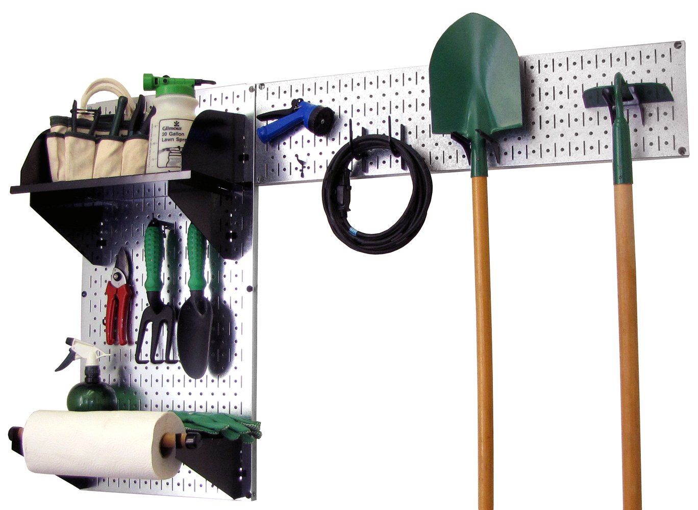 Wall Control Pegboard Garden Supplies Storage Organizer Kit - Metal Pegboard with Black Hooks & Accessories - Perfect for Garage, Shed & Workshop Tool Organization