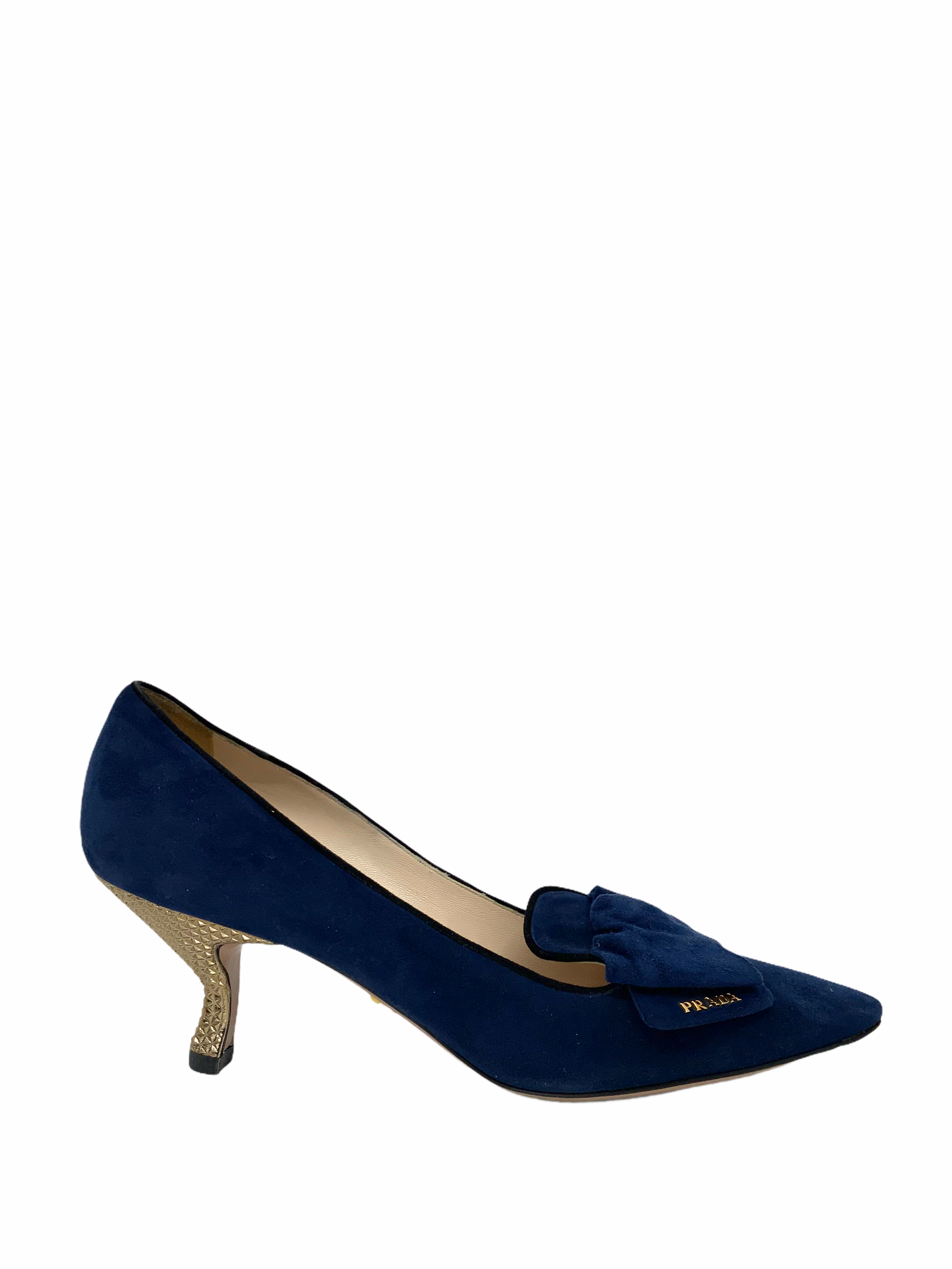 Prada Suede Bow Pumps Women's Size 10 - Elegant Pointed Toe Heels for Office, Party & Wedding Events