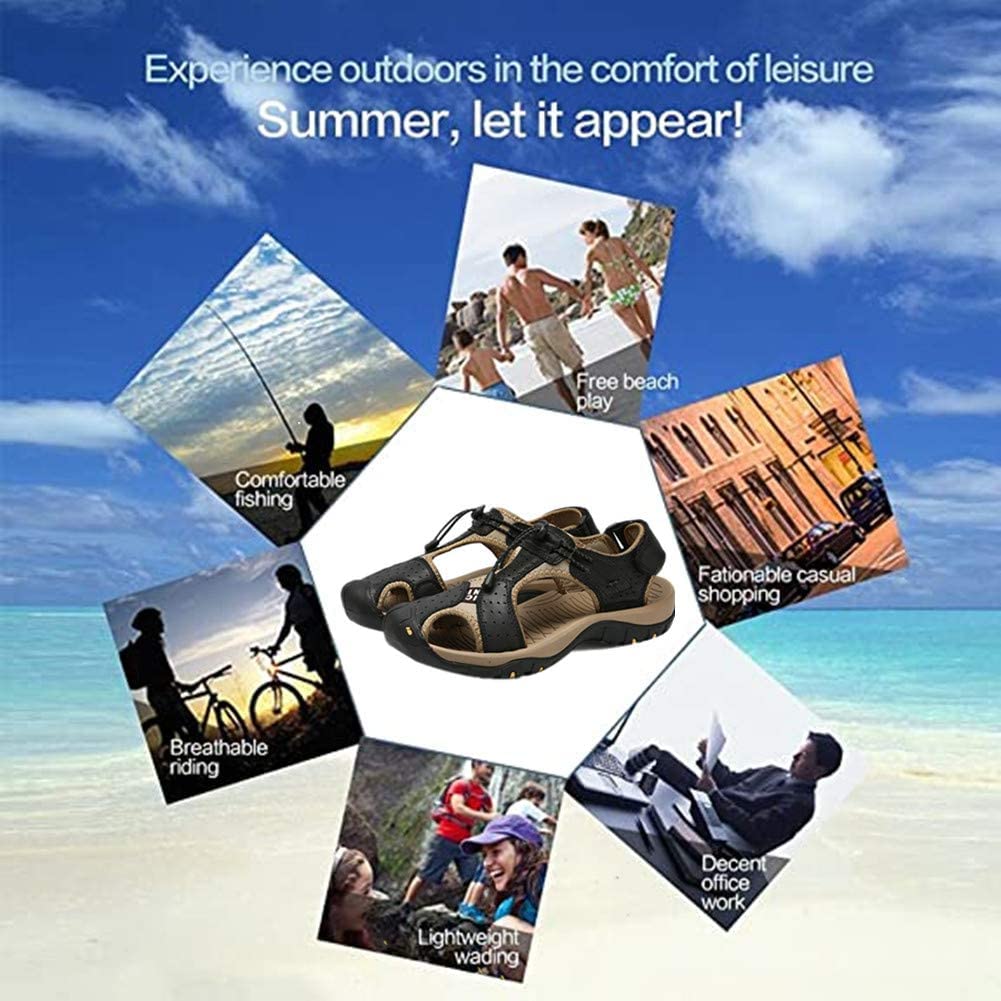 **Asifn Men's Outdoor Hiking Leather Sandals - Waterproof Closed Toe Slides for Walking, Fishing & Climbing - Breathable Summer Athletic Shoes for Beach, Pool & Trail Adventures**