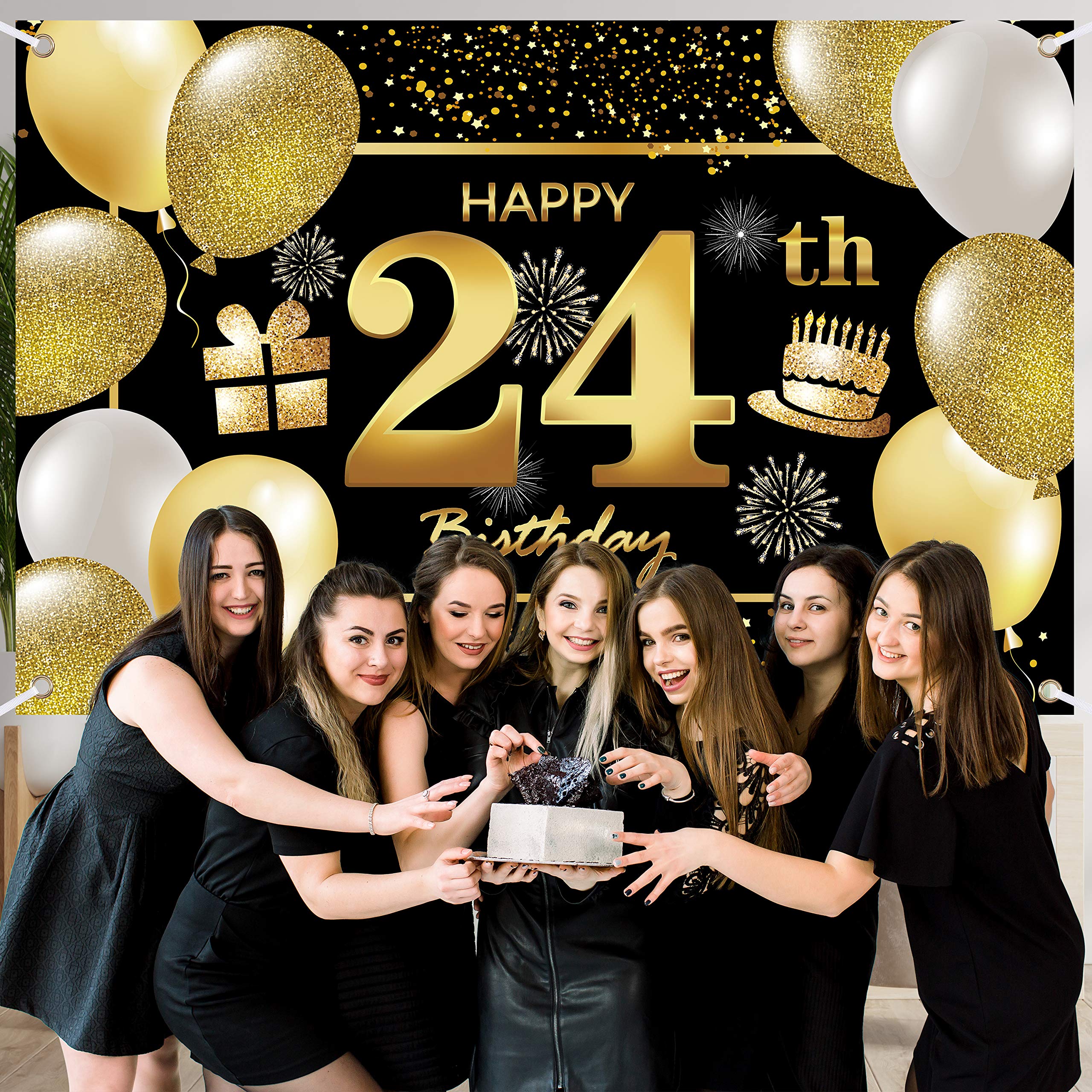 24th Happy Birthday Banner - Premium Birthday Decorations for Men, Party Supplies & Backdrop - Perfect for Indoor & Outdoor Celebrations, Photo Booths & Themed Parties