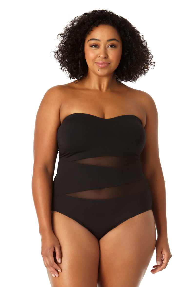 Anne Cole Plus Women's Mesh Strapless One Piece Swimsuit - Sexy Comfortable Swimwear for Beach, Pool & Vacation