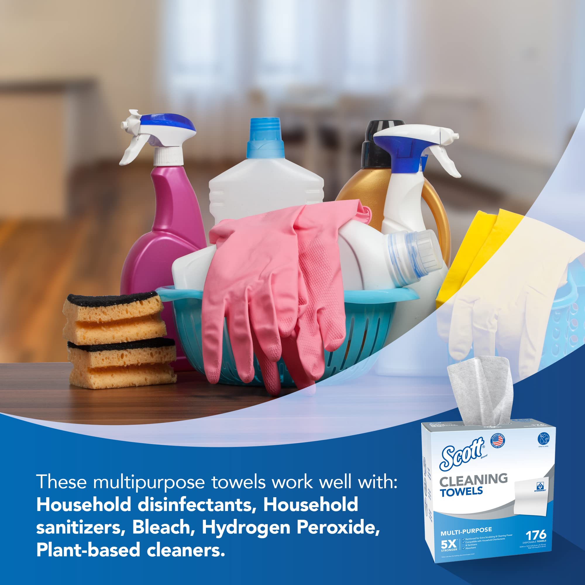 Scott Cleaning Towels (53892) - White, 176 Towels per Box, 10 Boxes per Case (1,760 Towels) - Bulk Disposable Towels for Commercial Cleaning, Janitorial Supplies, and Industrial Use