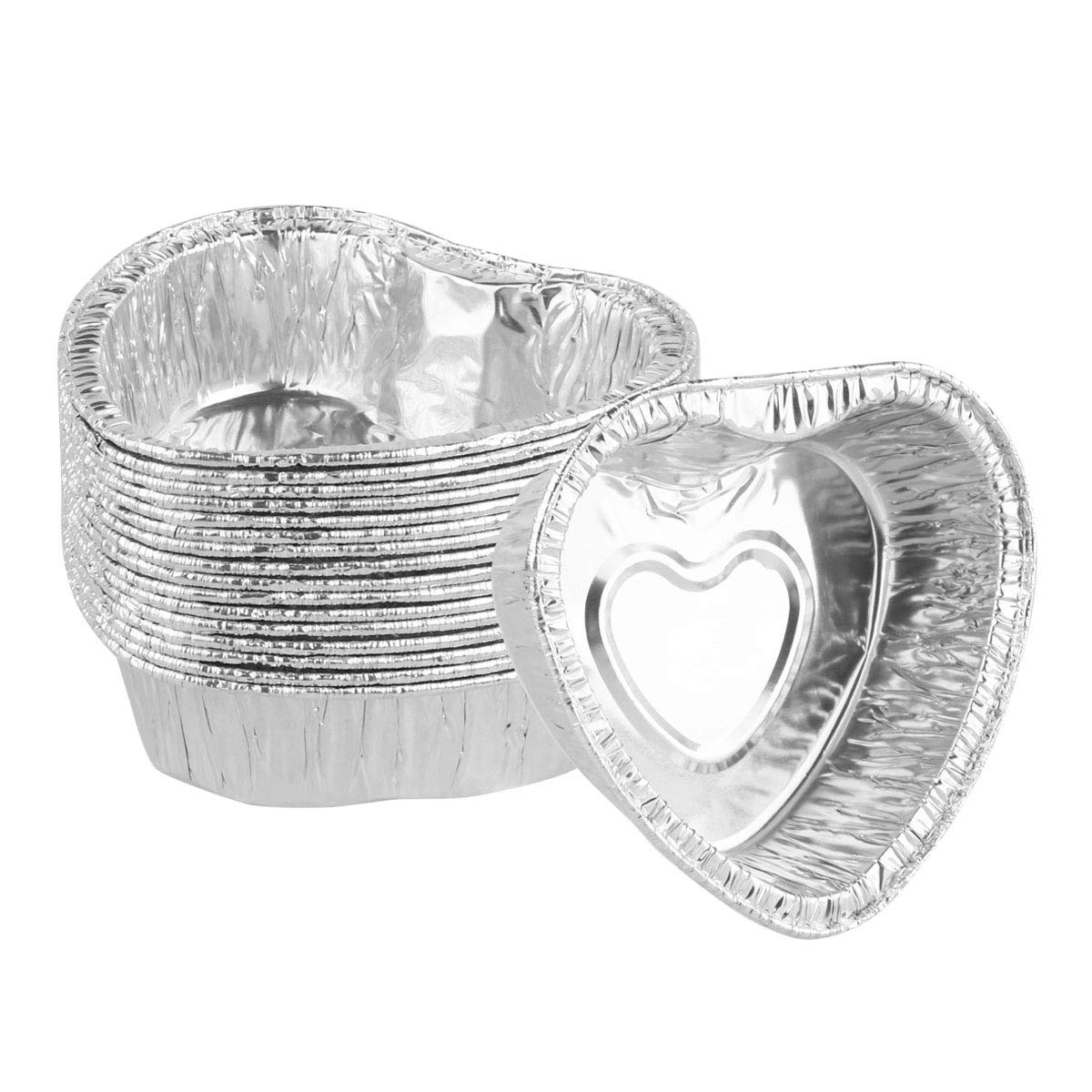 Alvivi 60/100/125 Pcs Heart Shaped Disposable Aluminum Foil Baking Cups - Silver Ramekins for Cupcakes, Desserts, Wedding & Birthday Party Decorations - Perfect for Baking, Candy Making and DIY Crafts