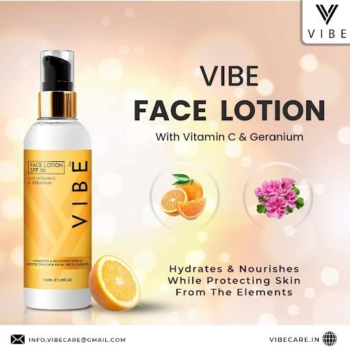 VIBESS Brightening Face Lotion with SPF 20 | Vitamin C & Geranium Moisturizer for Dry Skin | 100ml Hydrating Cream for Women & Men | Natural UV Protection & Skin Nourishment | Perfect for Daily Skincare & Sun Defense