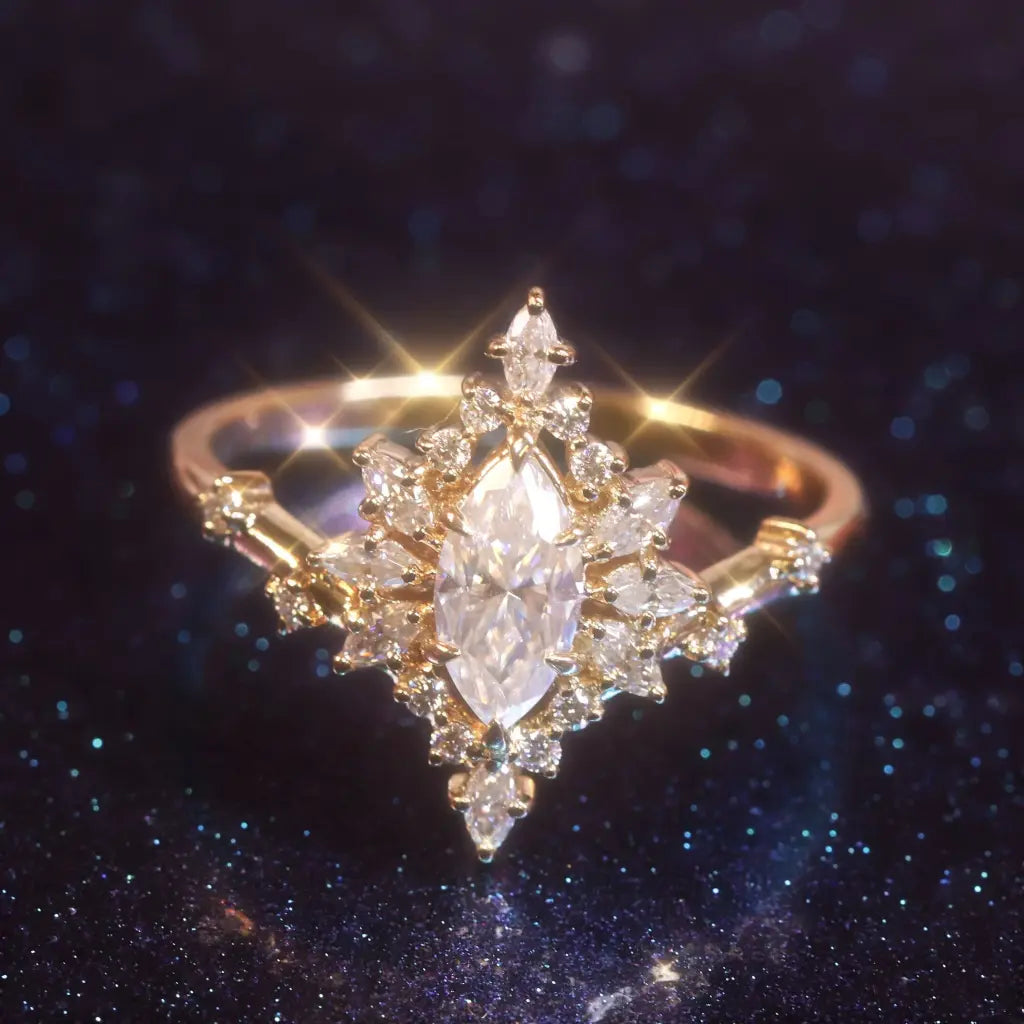14KT Gold Moissanite Ring for Women - Size 7 Wedding Engagement Promise Band - Perfect for Anniversary, Proposal & Special Occasions