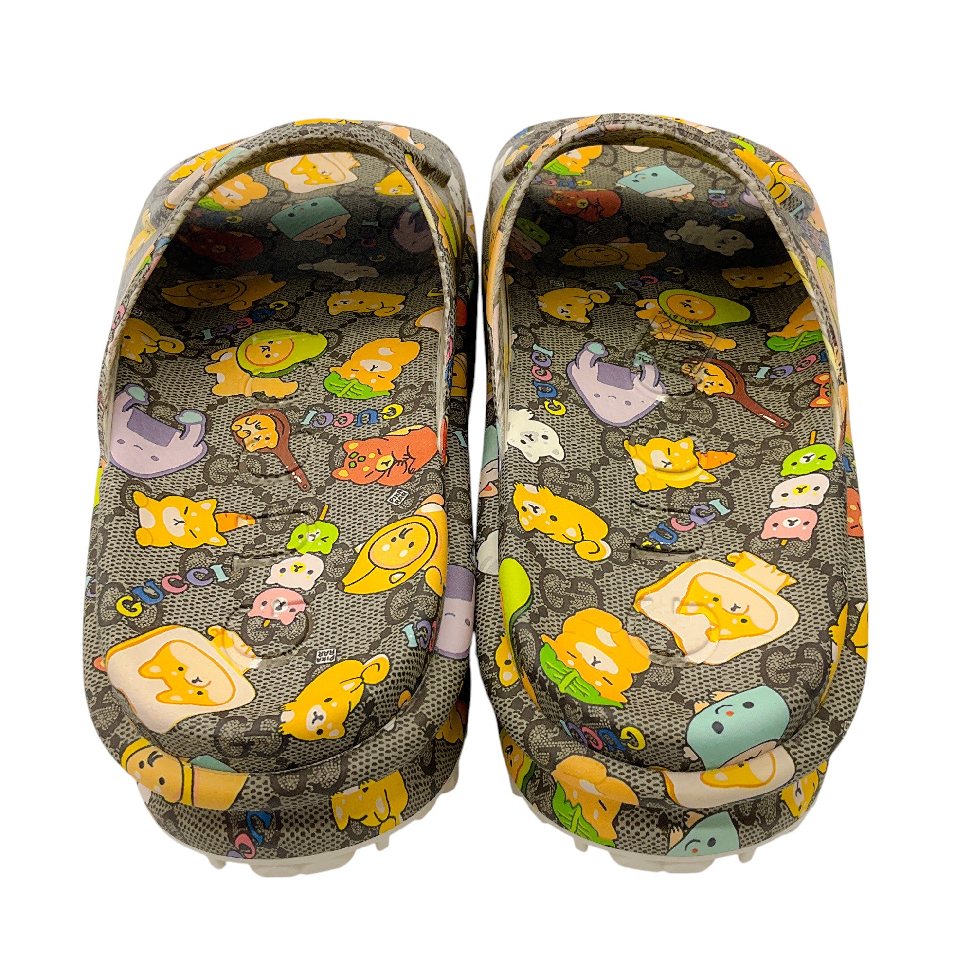 Gucci x Pikachu Beige Ebony Multi Cubic Rubber Monogram Animal Print Interlocking G Platform 42mm Slide Sandals for Women - Fashion Luxury Summer Beach Slides for Casual Outings & Vacation Wear