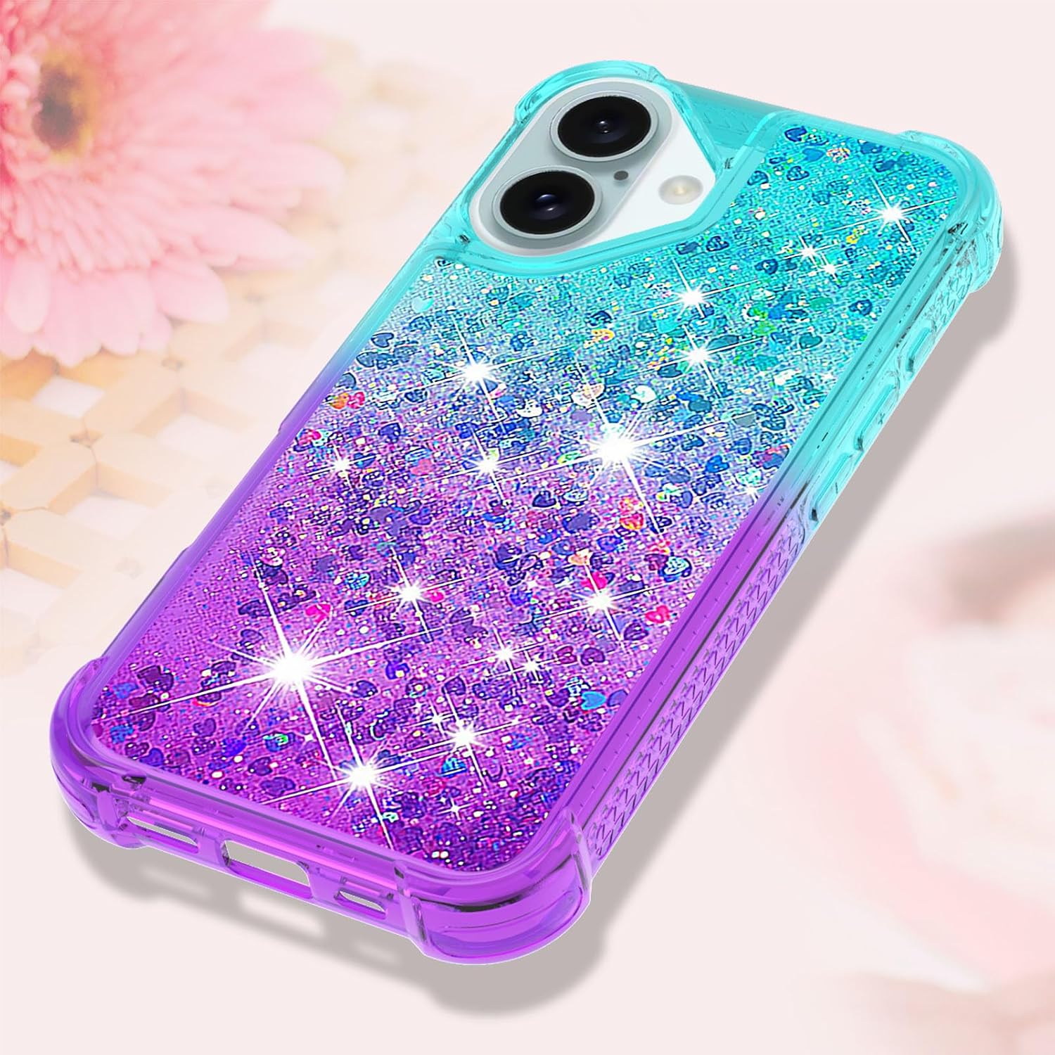 iPhone 16 Glitter Liquid Shockproof Case - Sparkling Floating Design Slim Protective Cover with Soft TPU Bumper, Raised Edges for Screen & Camera Protection | Stylish Durable Phone Case for Women Girls (Perfect for Daily Use, Parties & Gifts)