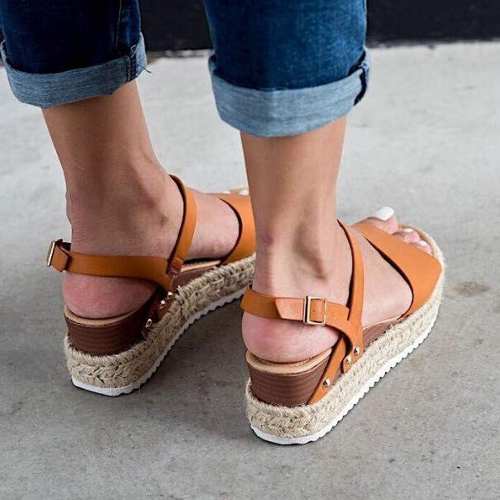 Women's Wide Width Wedge Sandals with Ankle Buckle - 2020 Fashion Summer Beach Sandals, Open Toe Espadrille Platform Shoes for Casual Outings & Vacation Wear
