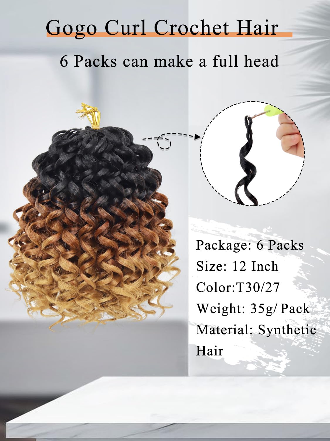 Gowit Gogo 8 Inch Curly Crochet Hair - 6 Packs Short Synthetic Crochet Braids for Black Women in Ombre Brown Blonde & Deep Ocean Wave (T3027) - Perfect for Protective Styles, Twist Outs & Everyday Wear