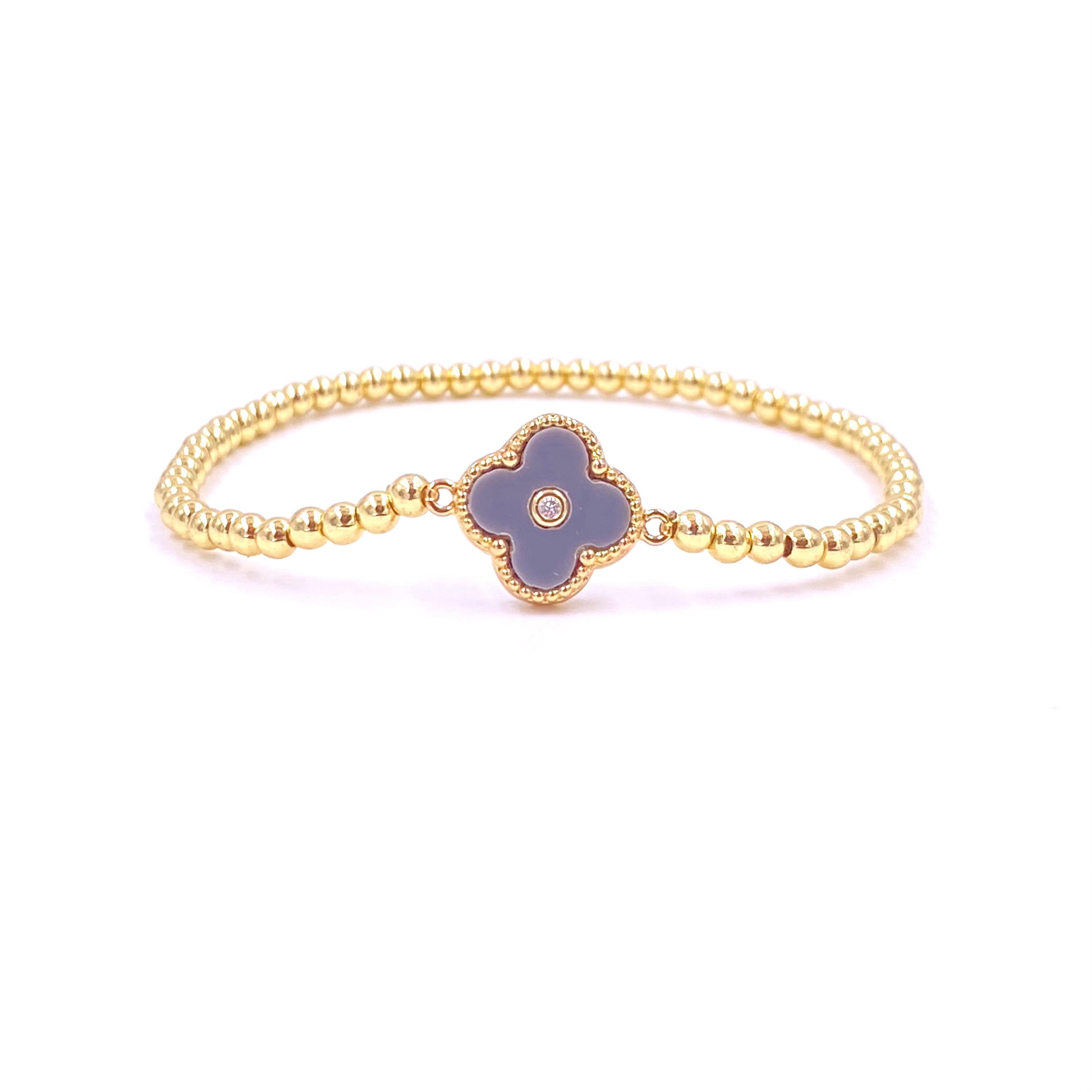 Ashley Gold Stainless Steel Gold Plated Cubic Zirconia Enamel Flower Design Adjustable Stretch Bracelet for Women - Perfect for Parties, Weddings & Everyday Fashion Accessories