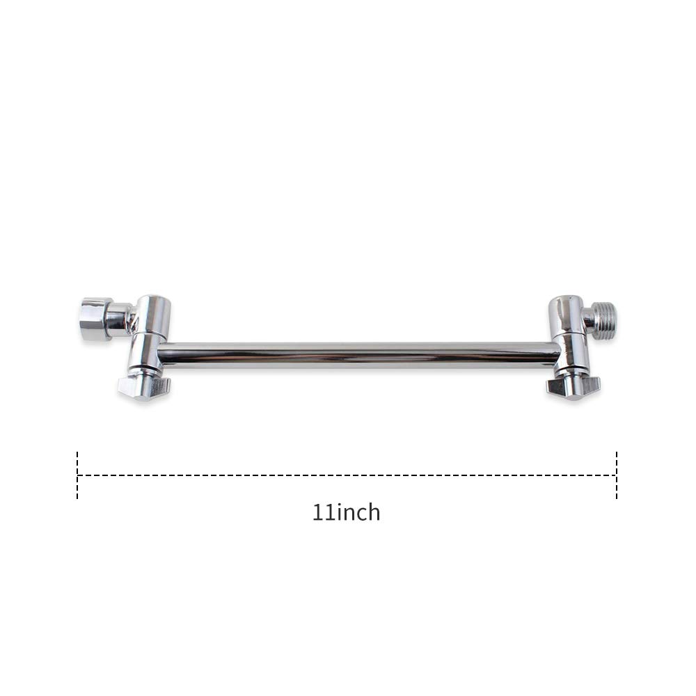 11 Inch Adjustable Shower Arm Extension with Lock Joints - Polished Chrome Brass Shower Head Extension for Handheld & Rainfall Showerheads - Perfect for Bathroom Renovation & Spa-Like Shower Experience