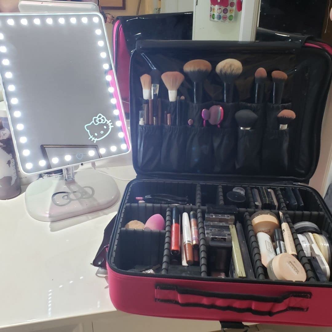 Hello Kitty Touch Pro Makeup Mirror with 360° Rotation, LED Lights & USB Charging - Pearl White Vanity Mirror for Bedroom, Bathroom & Dressing Room | Perfect for Makeup Application, Skincare & Self-Care Routine