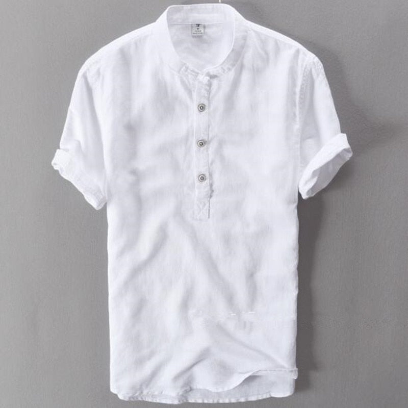Antonio's Premium Linen Cotton Blend Short Sleeve Shirt for Men - Breathable & Comfortable Casual Wear for Summer, Travel, and Outdoor Activities