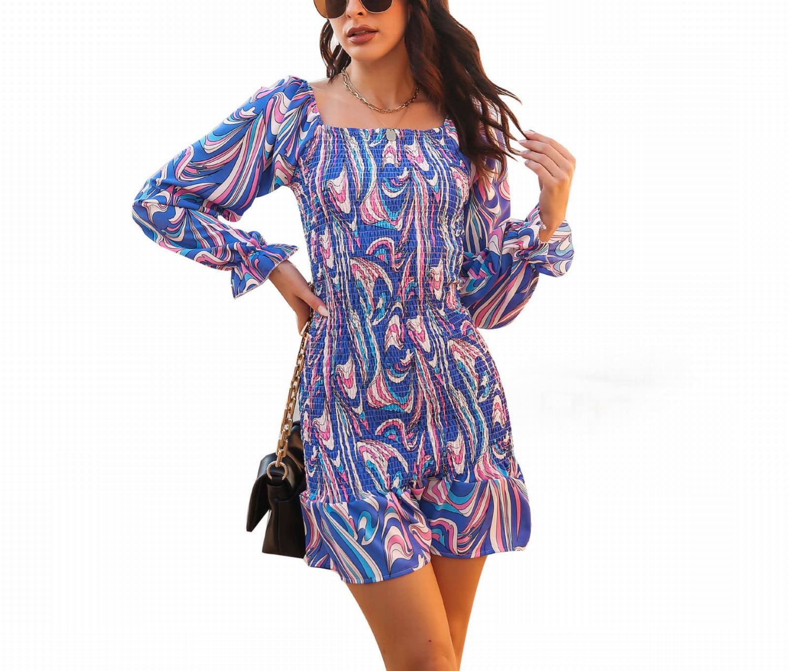 Women's Summer Square Neck Ruffle Hem Flowy Shift Babydoll Mini Dress - Casual Beachwear, Vacation Outfit, Party Dress for Date Night & Outdoor Events