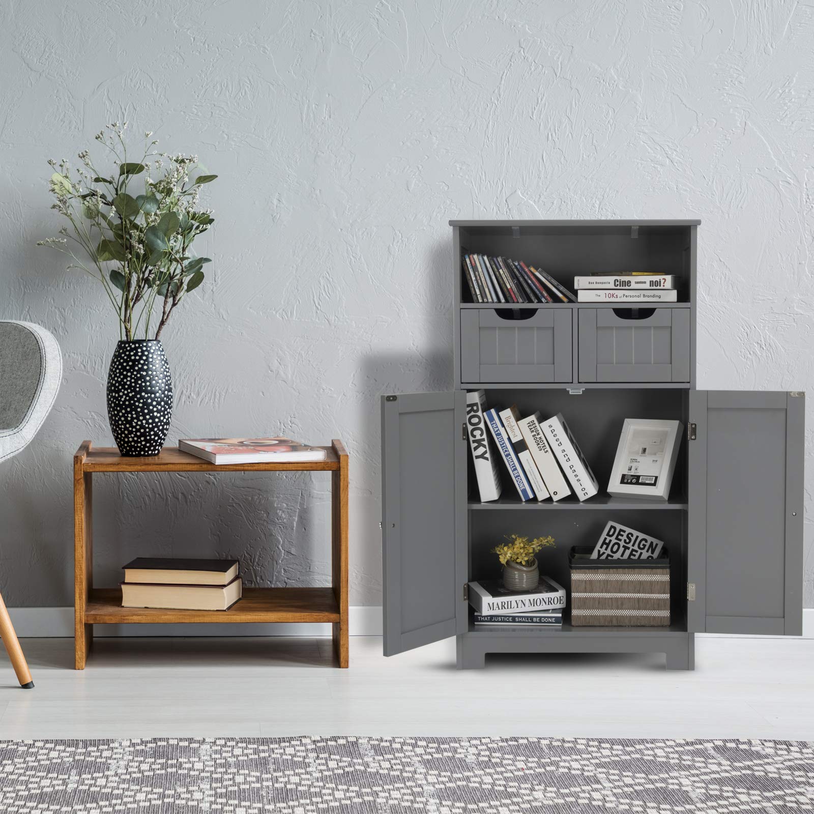 GLACER Multifunctional Floor Storage Cabinet with Removable Drawers & Adjustable Shelf - 24x12x43 Inches, Grey - Perfect for Bathroom Organization, Living Room Decor, Kitchen Storage & Entryway Solutions