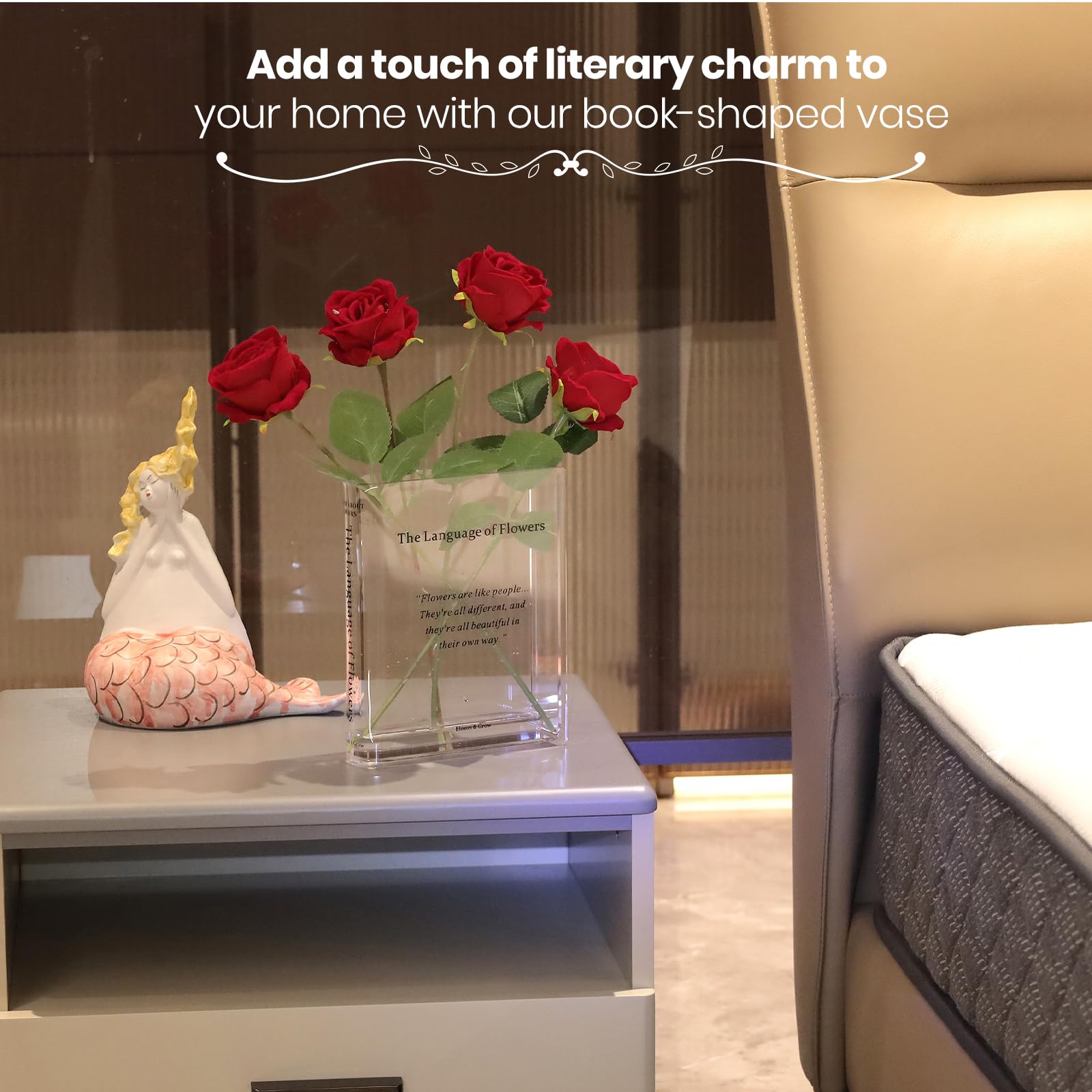 Clear Acrylic Book Vase for Flowers - Artistic Home & Office Décor with Cultural Flair - Unique Gift for Book Lovers - Perfect for Living Rooms, Desks, and Creative Spaces (Transparent)