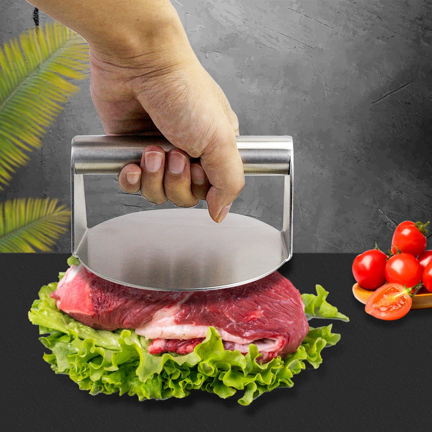 Premium Round Smash Press & Griddle Accessories Kit - Heavy Duty Hamburger Patty Maker with Grease Drain for Perfect Juicy Burgers - Ideal for BBQ, Backyard Grilling & Commercial Restaurant Use