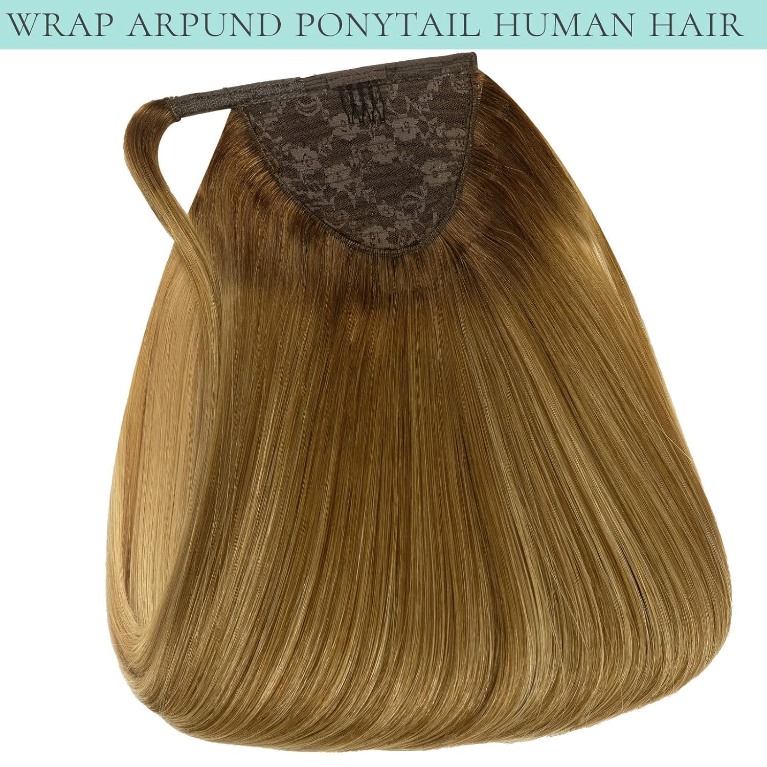 Loxxy 20-Inch Virgin Human Hair Ponytail Extension - 90g Dark Brown & Dark Ash Blonde Mix, Natural Straight 100% Real Hair with Magic Paste - Perfect for Parties, Weddings & Daily Styling