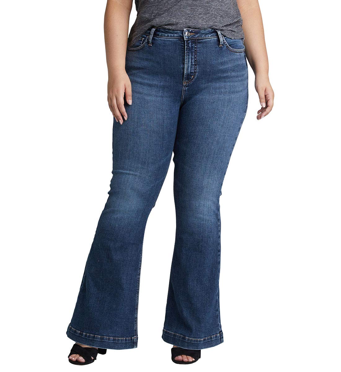 Silver Jeans Co. Women's Plus Size High Rise Flare Leg Jeans - Stretch Denim Pants for Curvy Women | Perfect for Casual Wear, Date Nights & Office Outfits