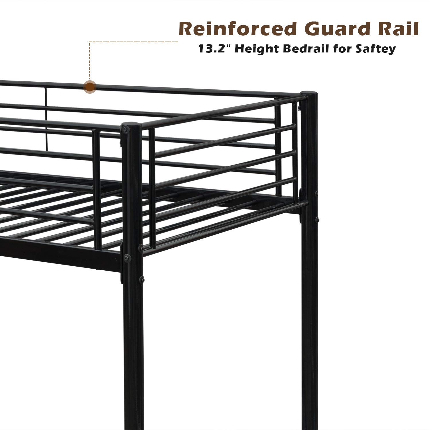 Bonnlo Twin Over Twin Bunk Bed for Kids, Teens & Adults - Heavy Duty Metal Bunk Bed with Flat Ladder & 13