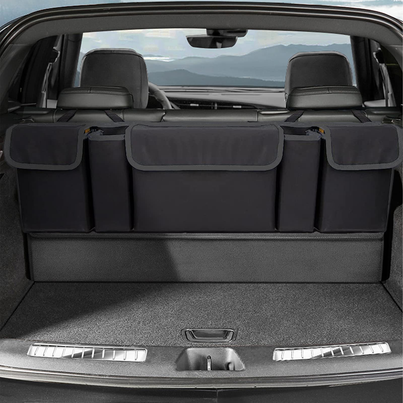 Car Trunk Organizer for SUV & Truck - Backseat Hanging Organizer with 5 Large Storage Pockets | Space Saving Car Seat Organizer | Perfect for Road Trips, Grocery Shopping & Family Travel