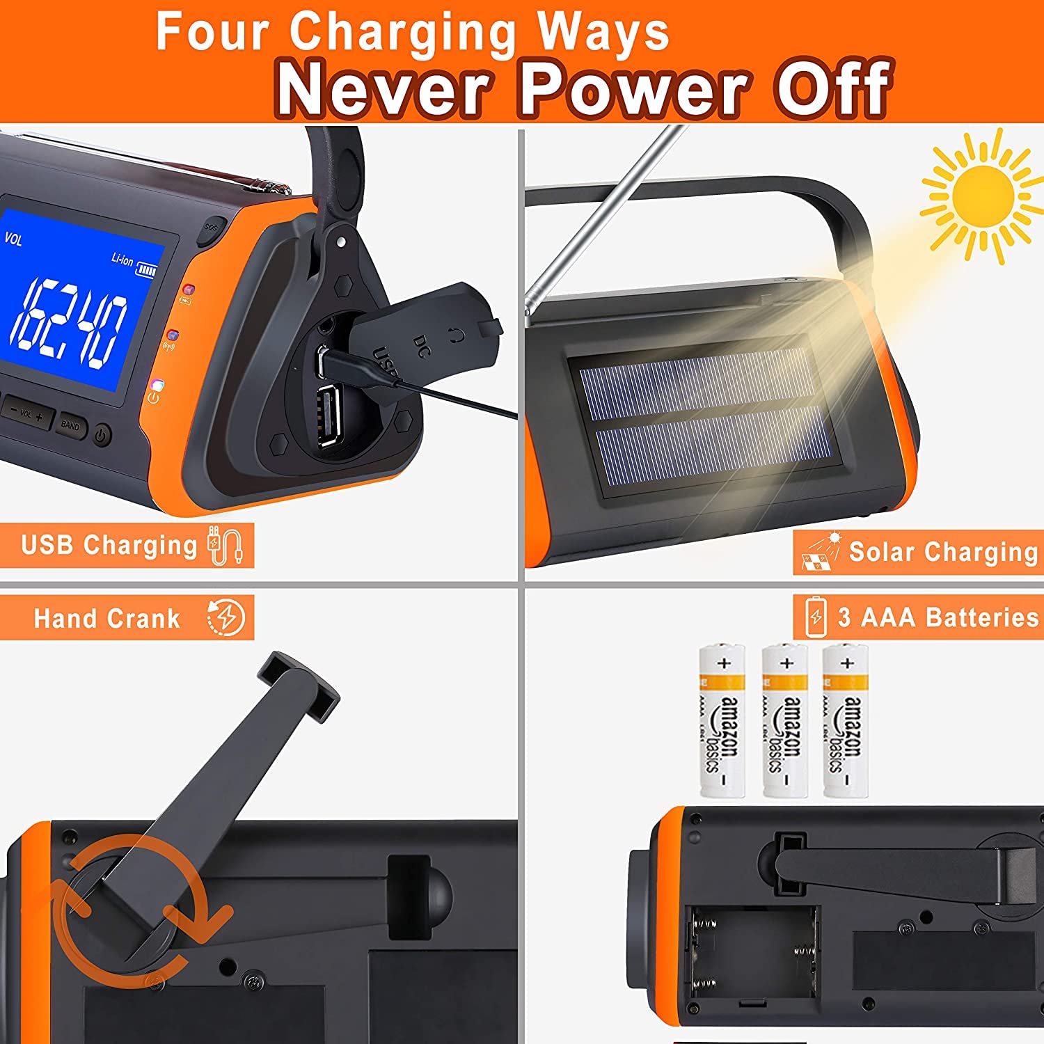 4000mAh Emergency Weather Radio with Hand Crank & Solar Power - Portable AM/FM/NOAA Radio, Phone Charger, LED Flashlight & SOS Alarm for Outdoor Camping, Hiking & Survival Kits