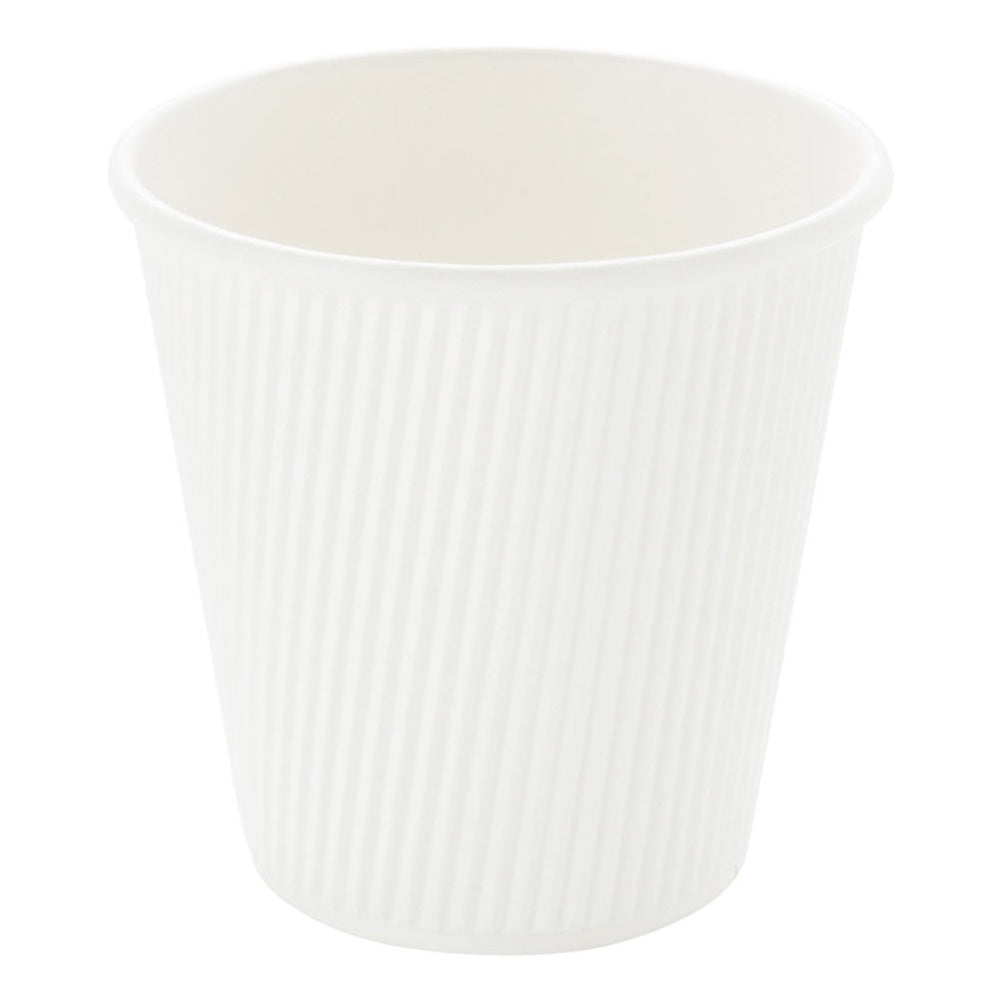 8 oz White Paper Coffee Cups with Ripple Wall - 3.5