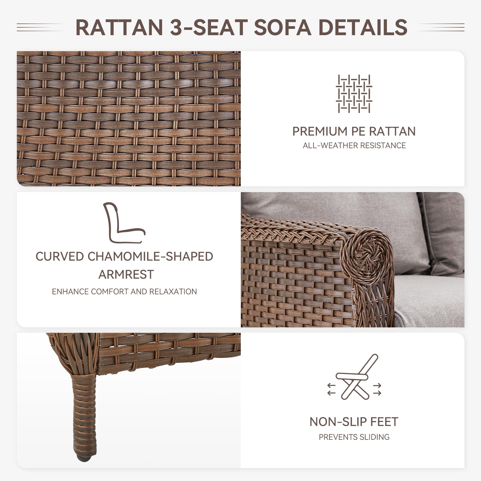 Brown Rattan Patio Loveseat with Water-Resistant Beige Cushions & Chrysanthemum Armrests - Outdoor Wicker Sofa for Garden, Balcony, Backyard & Poolside Relaxation (1PC) - Perfect for Lounging, Sunbathing & Entertaining Guests