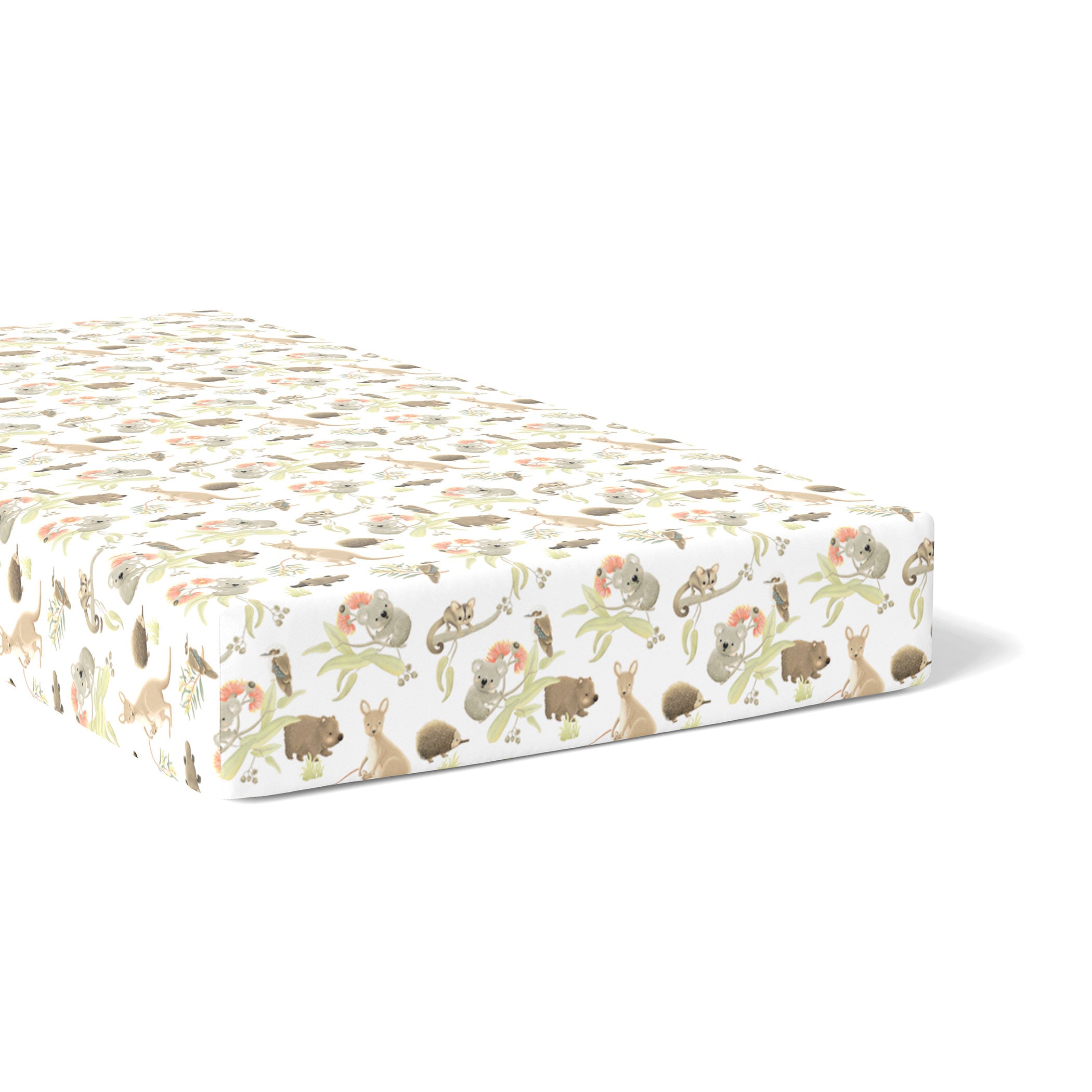 Australian Animals Jersey Cot Fitted Sheet - Soft Baby Crib Sheets with Kangaroo & Koala Prints - Perfect for Nursery, Daycare & Gift Giving