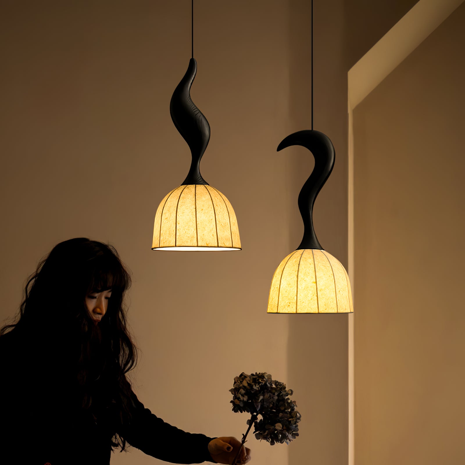 Elowen Handcrafted Twisted Wood Pendant Light - Natural Wood Ceiling Lamp for Dining Room, Kitchen Island & Bedroom Decor