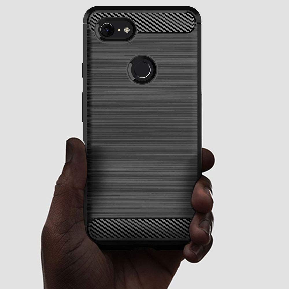 Google Pixel 3 Phone Case - Slim Flexible TPU Rubber Cover with Shock Absorption & Anti-Scratch Protection | Lightweight Carbon Fiber Design (Brushed Black) | Perfect for Daily Use, Travel & Outdoor Activities