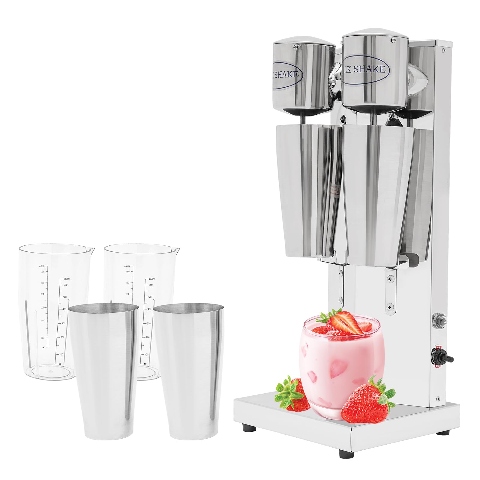 Commercial Electric Milkshake Maker Machine - 2 Head Stainless Steel Drink Mixer with Adjustable Speed for Smoothies, Malt, Milk Foam & Tea Blending + Includes 2 Cups - Perfect for Restaurants, Cafes & Bubble Tea Shops