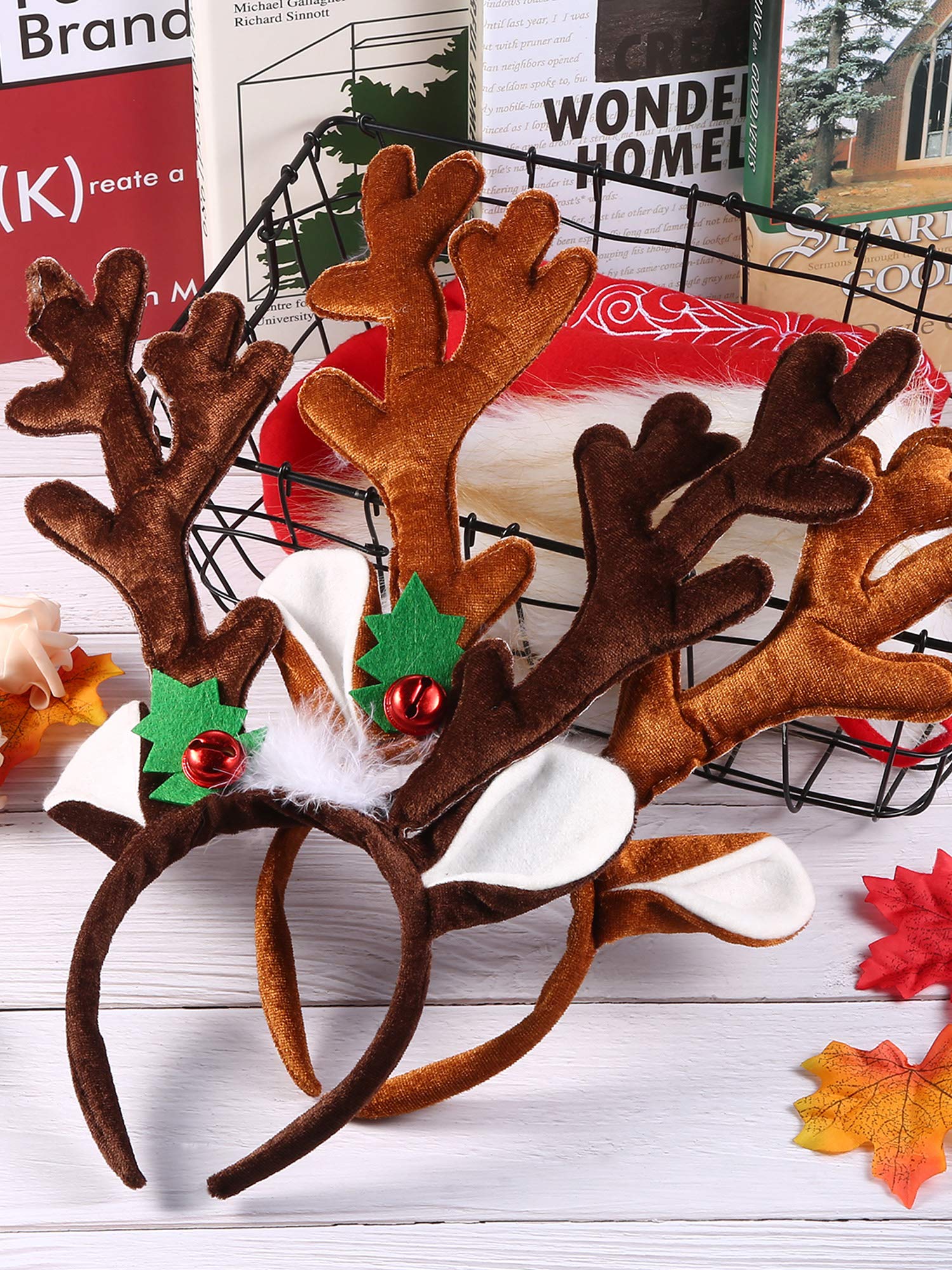 Bememo 2 Pack Christmas Reindeer Antler Headbands for Women - Festive Holiday Party Hair Accessories for Christmas Costume Parties, Family Gatherings & Photo Shoots